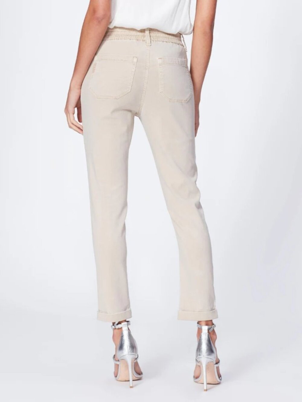 PAIGE Christy Vintage Warm Sand Beige Cotton Chino Jogger Ankle Pants, Size 26 - Picture 4 of 5